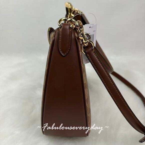 Coach Teri Hobo Bag Shoulder/Crossbody In Signature Canvas Tan/Brown CV940 NWT - Picture 4 of 10